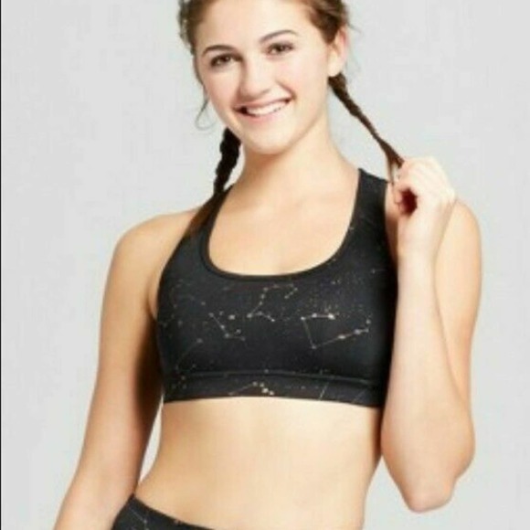 JoyLab | Black Gold Constellation Stars Open Back Sports Bra XS - Picture 6 of 6